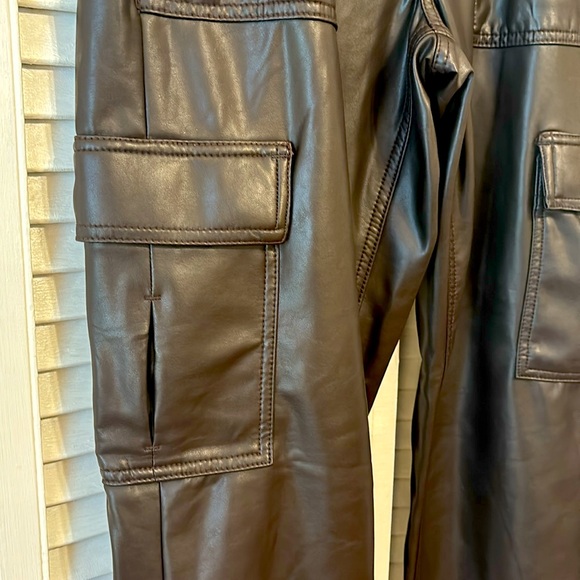 NWOT American Eagle Outfitters chocolate brown faux leather cargo Pants - Picture 3 of 5